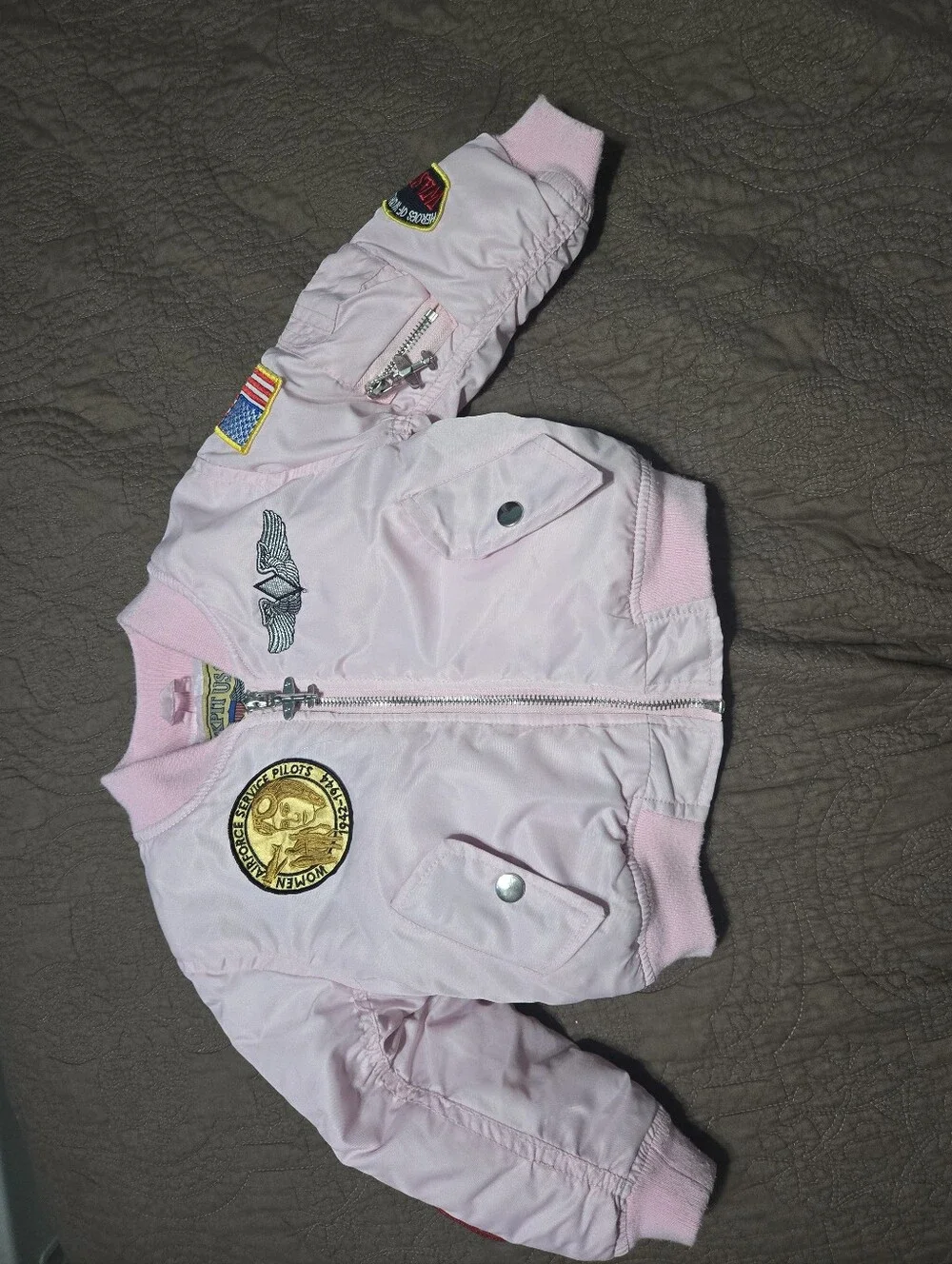 Pink Pilot Aviator Jacket Coat, Fly Girls We Served Too, toddler kids S 2T